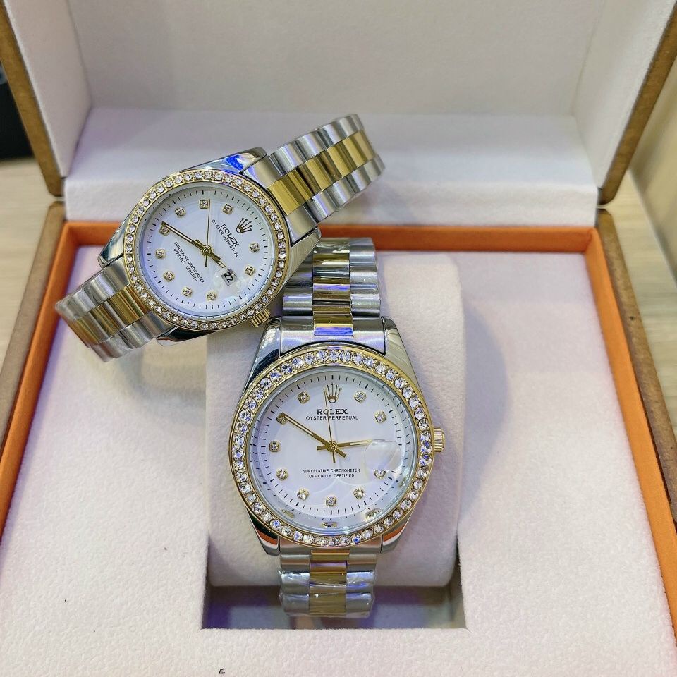 Đồng hồ Rolex Nam nữ viền kim cương - đồng hồ đôi Bảo hành 12th - Full box 1;1