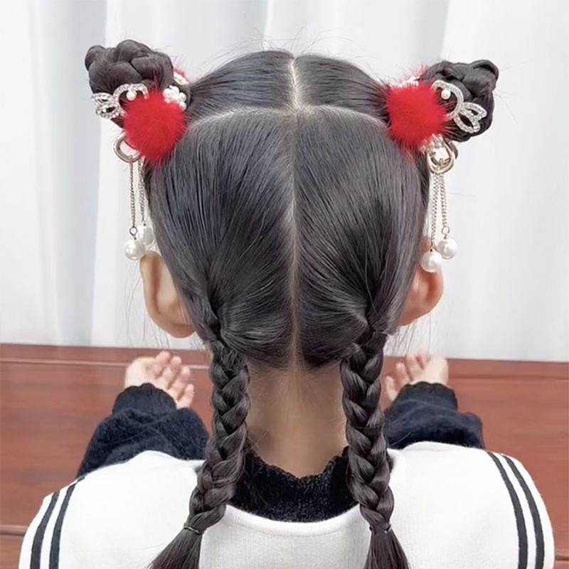 Kẹp Tóc Hình Thỏ Tua Rua Đính Ngọc Trai Dễ Thương Cho Bé Gái timetunnel