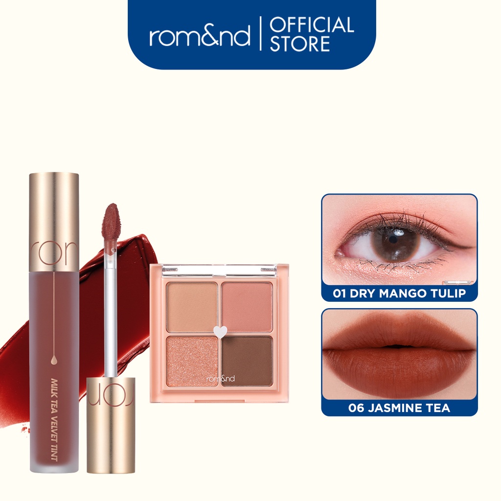 Combo Bảng màu mắt Romand Better Than Eyes 6.5g + Son kem lì Romand Milk Tea Velvet Tint 4.4g