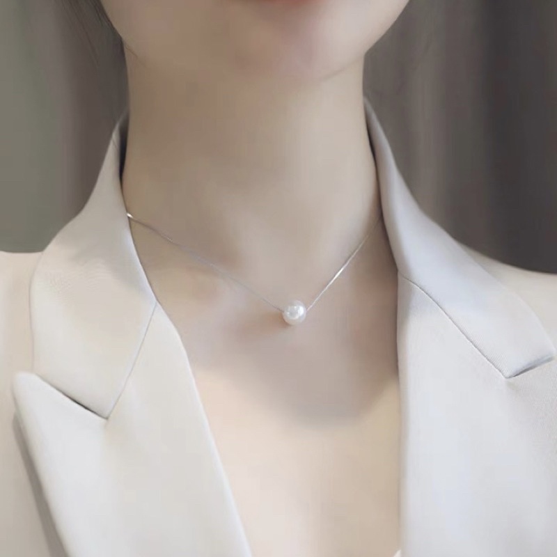 Dây chuyền bạc nữ, vòng cổ bạc ngọc trai nhân tạo kiểu dáng sang trọng hiện đại phong cách hàn quốc