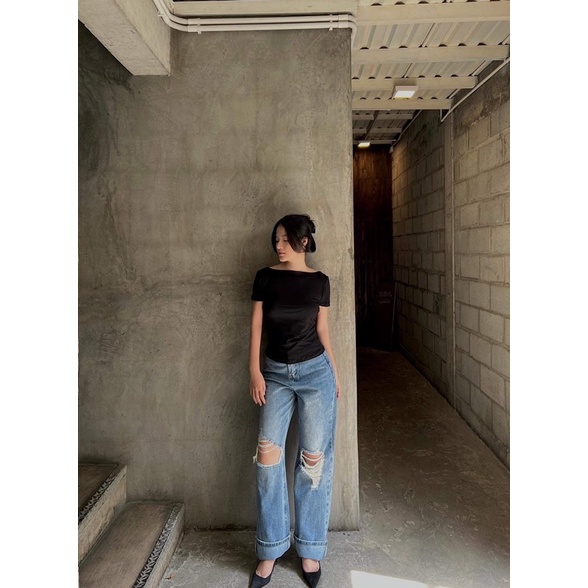 Áo thun body hở lưng màu đen co giãn 4 chiều