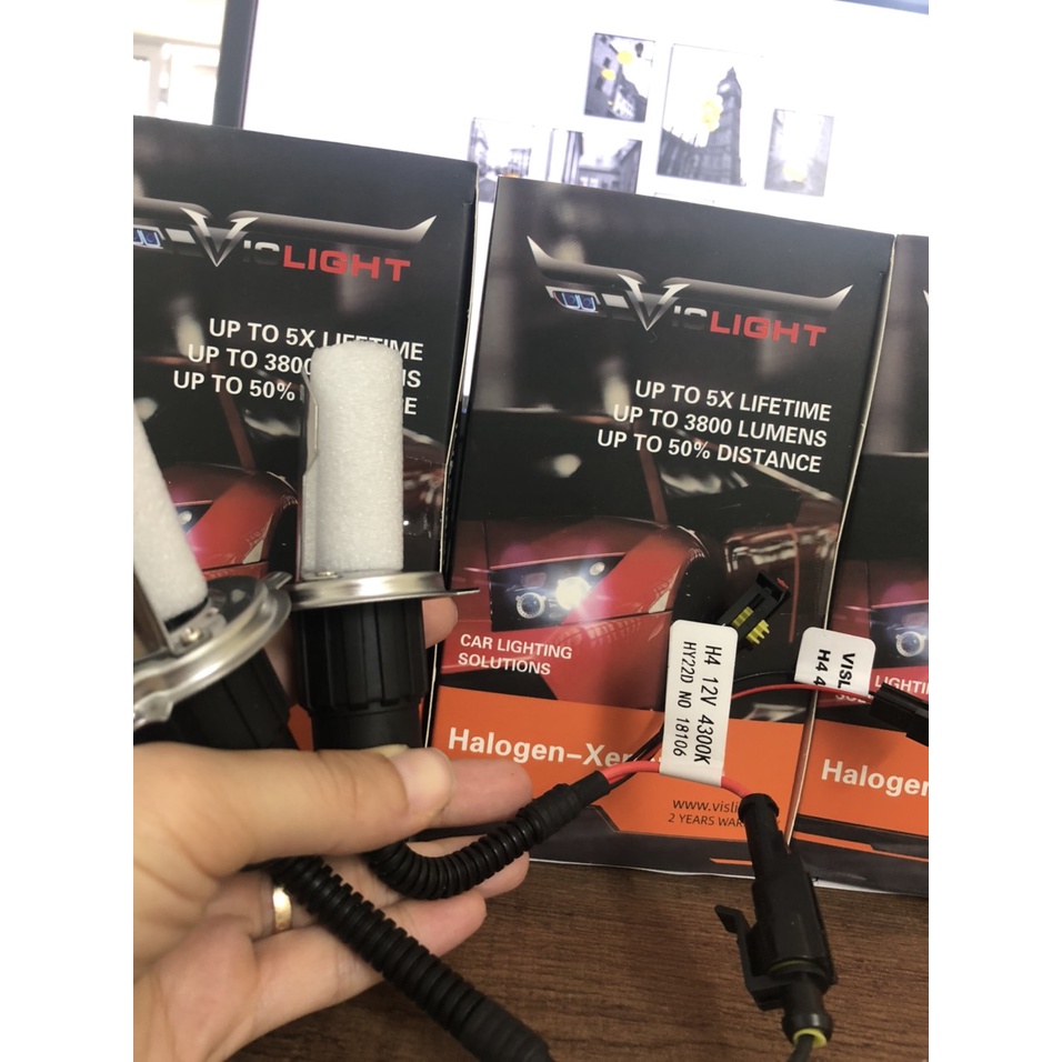 Bóng xenon chân H4 ánh sáng 4300k - 5500k hiệu Vislight công nghệ Đức cho ô tô, bảo hành 24 tháng