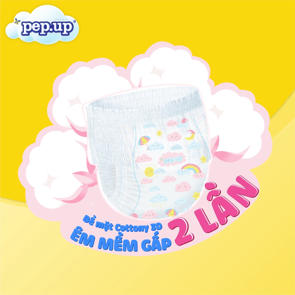 [Bán chạy] Tã bỉm quần em bé mặt bông siêu mềm mại Pep.up Cottony 3D giá rẻ chất lượng - nhỏ Size XL8 (12-17kg)