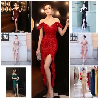 Đầm dạ hội kim sa đuôi tôm phối lưới cao cấp kèm ảnh thật (đầm dự tiệc cao cấp) tặng hoa tai thời trang