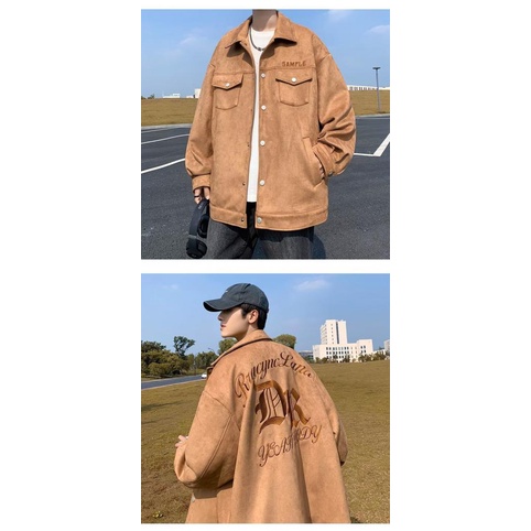 Áo Khoác Cardigan Da Lộn Dáng Rộng Thêu Chữ Và Hoa Hồng Thời Trang Đường Phố Cho Cặp Đôi