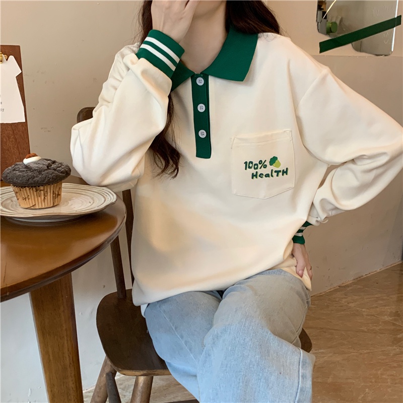 Áo sweater SUXI thể thao polo dáng rộng phối túi đơn giản thời trang xuân thu cho nữ