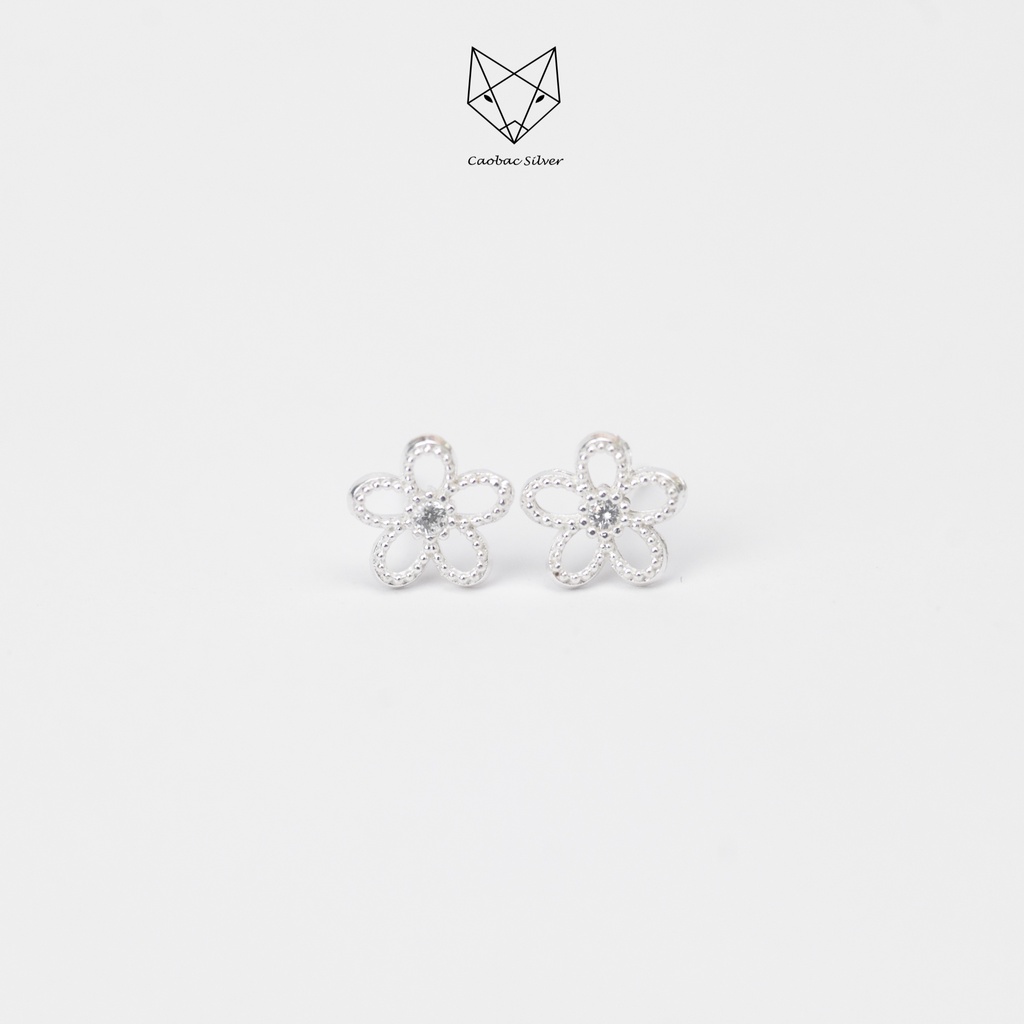 Khuyên Tai Bạc Ta CaoBac Jewellery Thiết Kế Hoạ Tiết Hình Hoa Năm Cánh Rỗng Lấp Lánh, Tinh Tế Món Quà Cho Bạn Gái