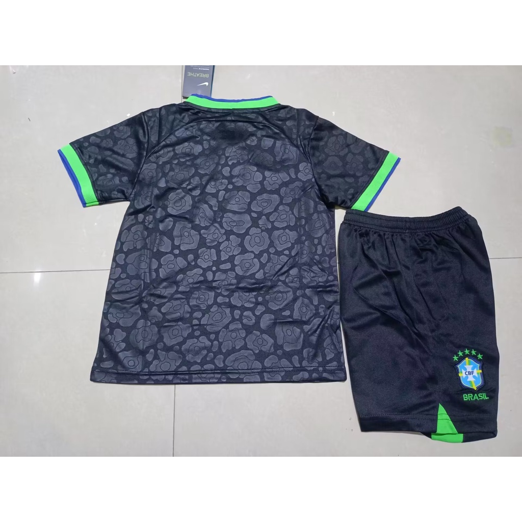 Bộ Quần Áo Thể Thao Màu Đen Đội Tuyển Đá Banh Brazil 2223 Dành Cho Trẻ Em
