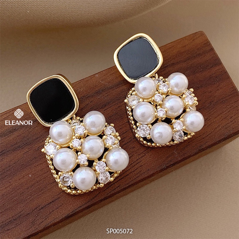 Bông tai nữ chuôi bạc 925 Eleanor Accessories hình vuông gắn ngọc nhân tạo phụ kiện trang sức 5072