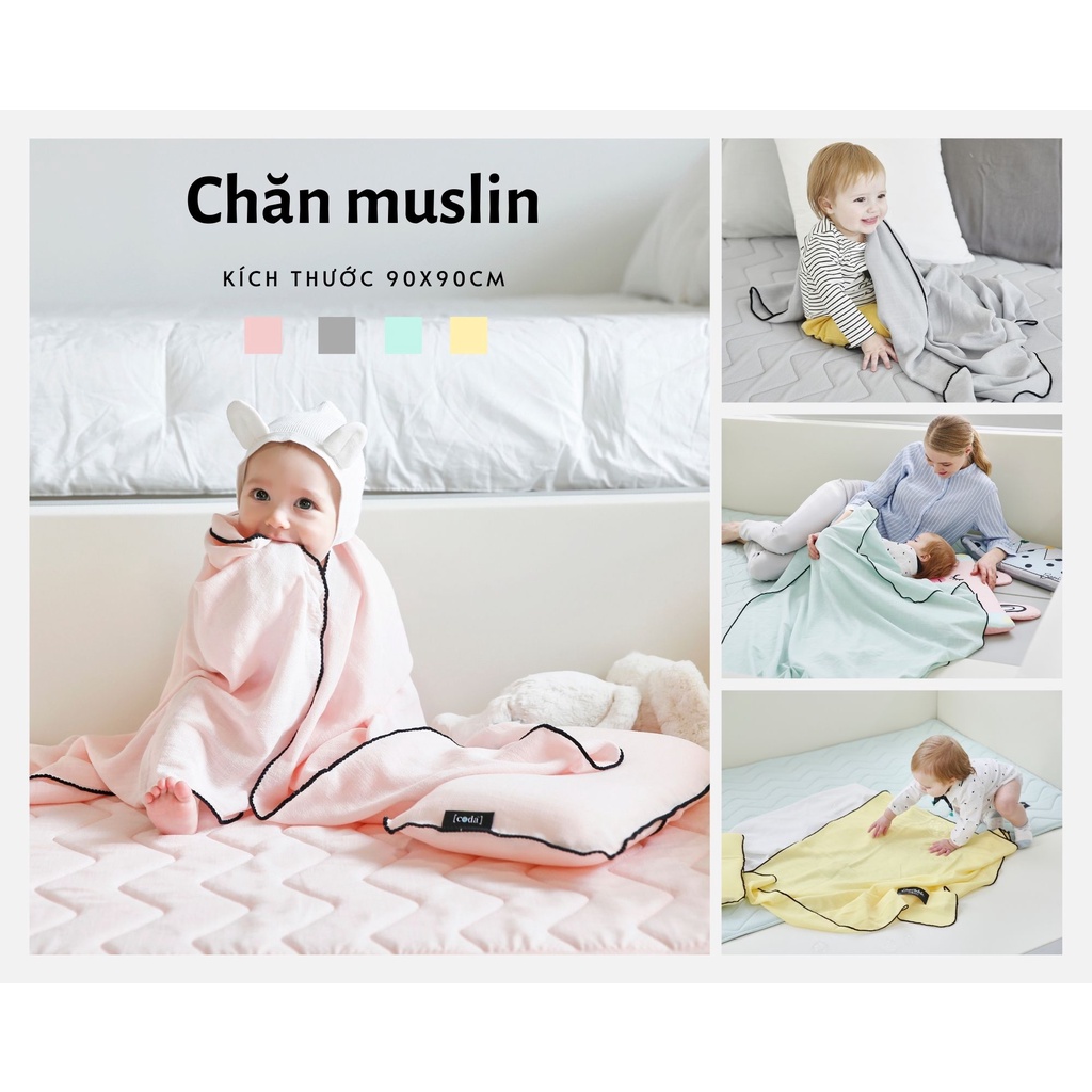 Chăn/ Mền Hè Muslin  mòng nhẹ thoáng mát cho bé nhập khẩu Bonitabebe HQ