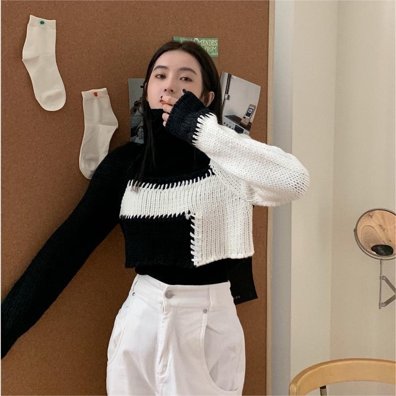 Áo croptop ZHELIHANGFEI dệt kim tay dài cổ vuông eo cao thiết kế quyến rũ cho nữ