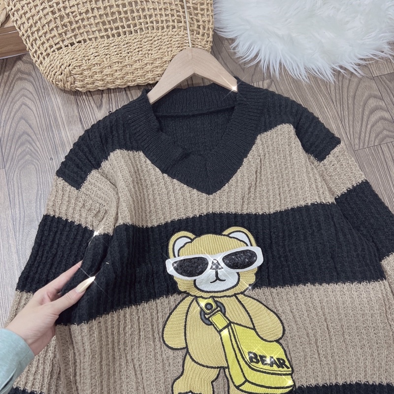 Áo len sọc gấu form rộng siêu xinh