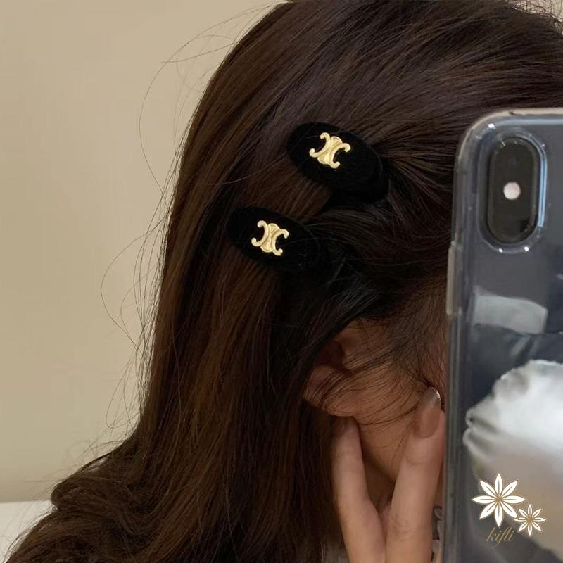 Kẹp Tóc Kim Loại Màu Đen Hình Mặt Cười Phong Cách Hàn Quốc