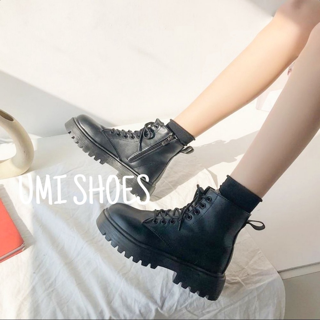 Giày bốt nữ cao cổ Ulzzang da mềm cổ chun ôm chân đế cao 3cm phong cách Hàn quốc phối đồ xinh cá tính đơn giản