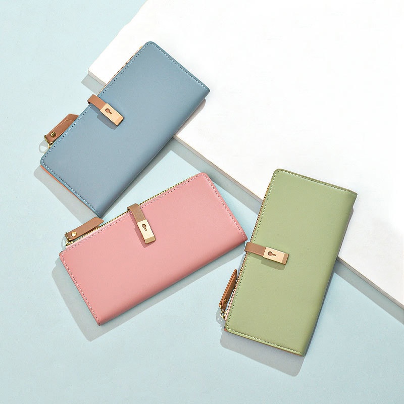 Ielgy Ví Dài Màu Trơn Nhỏ Xinh Đơn Giản Cho Nữ