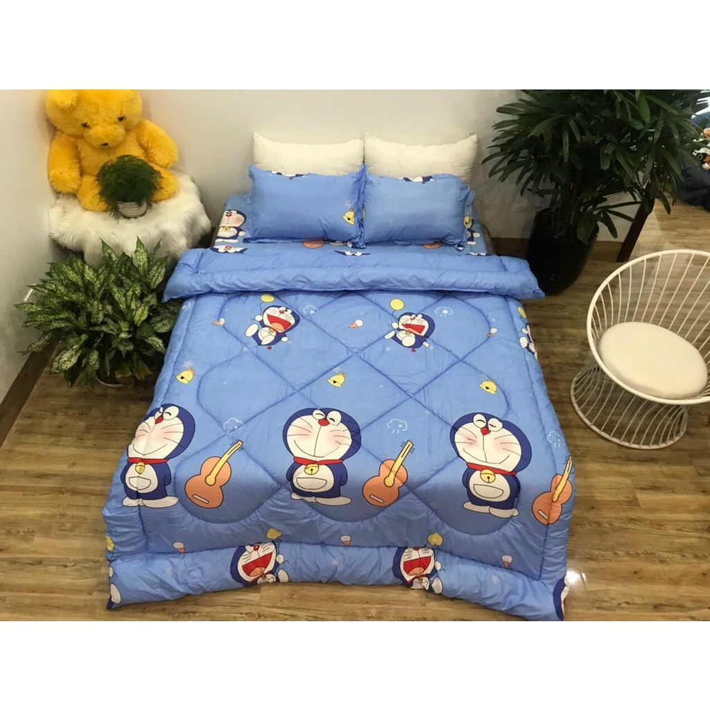(Freeship + SALE)  Trọn bộ 5 món ga gối chăn mền phao poly cotton mẫu Thổ cẩm trắng có ruột bông dày (nhắn chọn mẫu)