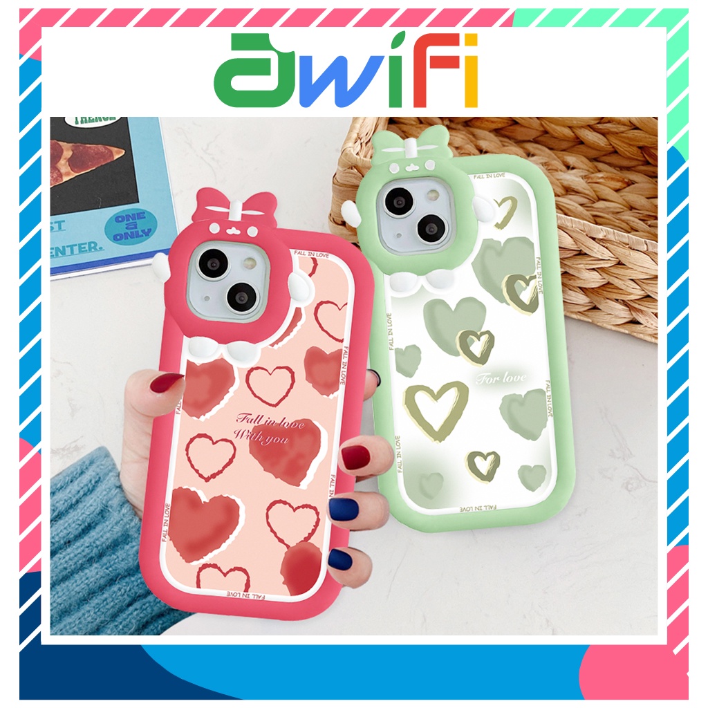 Ốp Lưng Iphone Nơ Camera Hình Vuông Tim Hồng Xanh 6Splus/7/7Plus/8/8Plus/X/Xs/11/12/13/Pro/Max/Promax - Sale Hot U3 - 6