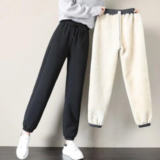 Quần Jogger Nỉ Lót Bông Nữ Madela Chun Bo Gấu Phong Cách Hàn Quốc, Quần Dài Nỉ Bông Thu Đông Nữ Dáng Thể Thao
