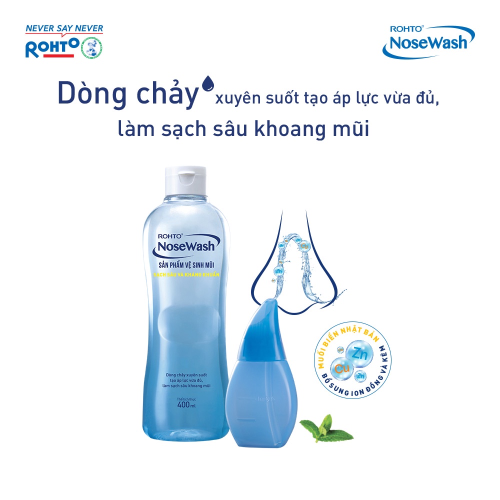 Bộ vệ sinh mũi cho người lớn & trẻ em Rohto Nosewash: Full set 400ml & Bình Refill 400ml +TẶNG NoseWash Spray 35ml