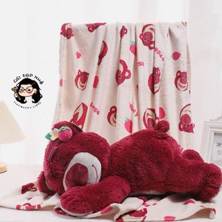Chính hãng - gấu dâu có mền gấu lotso kèm mền nhung mịn chính hãng siêu êm ái