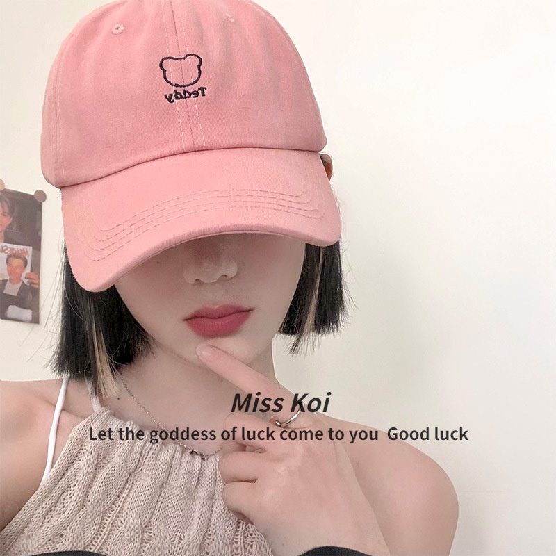 Mũ Lưỡi Trai Hình Gấu Nhỏ Màu Hồng Dễ Phối Đồ Thời Trang Mùa Hè Phong Cách Hàn Quốc ins Cho Nữ