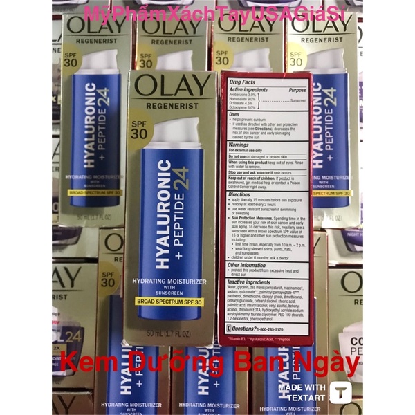 Kem dưỡng chống lão hóa cấp ẩm ban ngày Olay Regenerist Hyaluronic Acid + Peptide 24 Moisturizer SPF 30 Hàng Mỹ