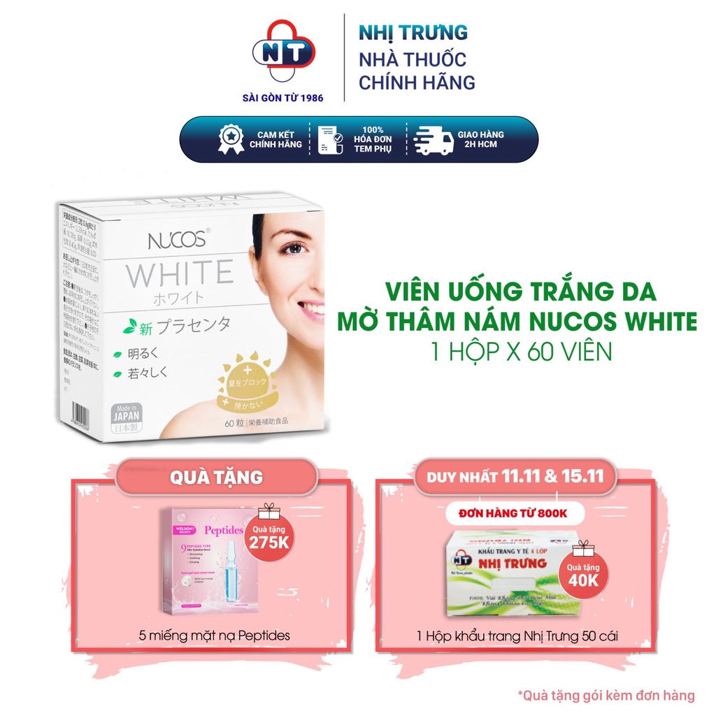 Viên uống trắng da mờ thâm nám Nucos White 60 viên