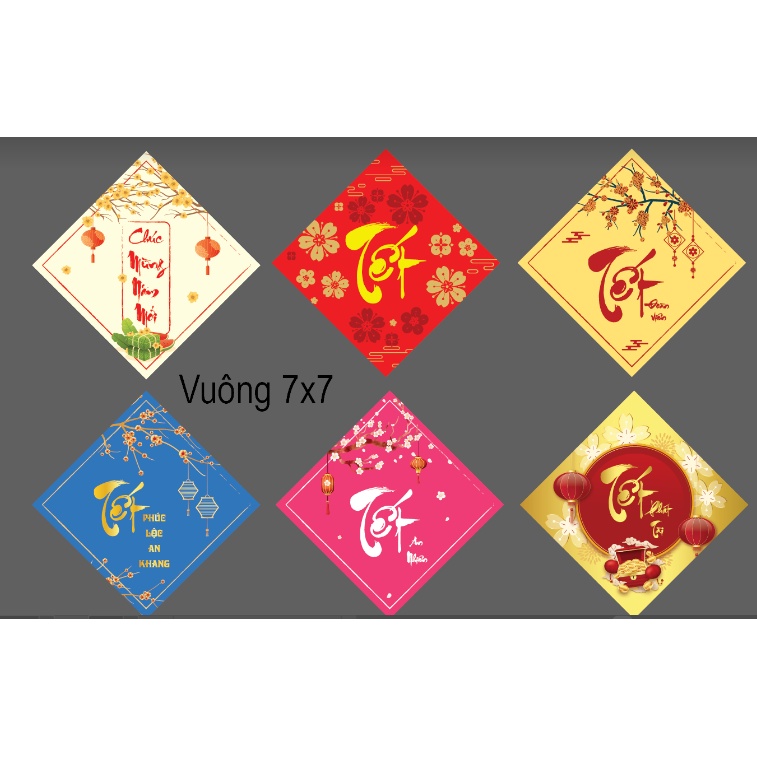 Tem tết dán hộp đựng, túi đựng 7x7 (Sét 10 tem mix mẫu)