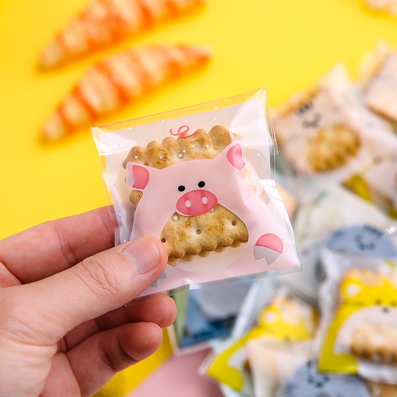 Set 100 túi kích thước 7x7 cm Túi đựng bánh cookie / bánh quy / trà hoa hoạ tiết hoạt hình đáng yêu Tiệm Ốc Sột-PK012