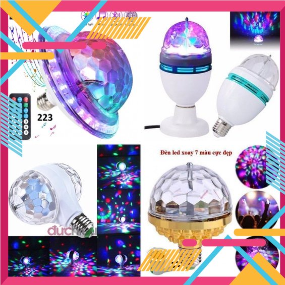 ĐÈN LED VŨ TRƯỜNG 7 MÀU X1A ĐẾ VÀNG - XOAY 2 CẦU - LOA CẦU VỒNG [HCM]