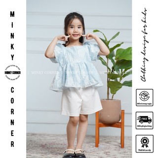Set babydoll phong cách nhẹ nhàng tiểu thư cho bé gái, quần áo thiết kế trẻ em