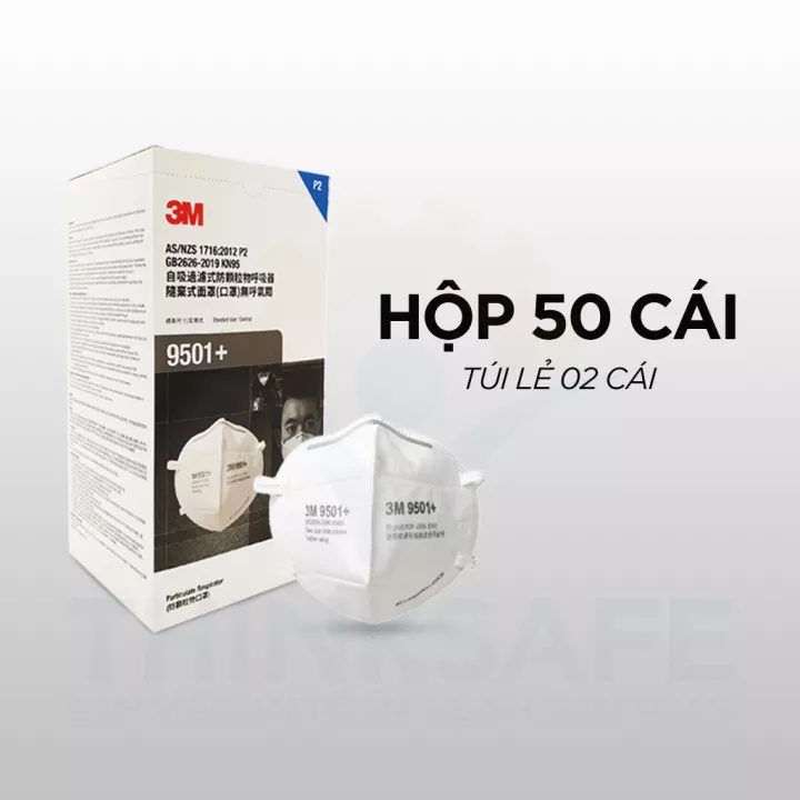 Khẩu trang 3M 9501, kiểu dáng 3d đẹp, vải kháng khuẩn, màu trắng, bụi mịn, tiêu chuẩn KN95, chính hãng - Thinksafe