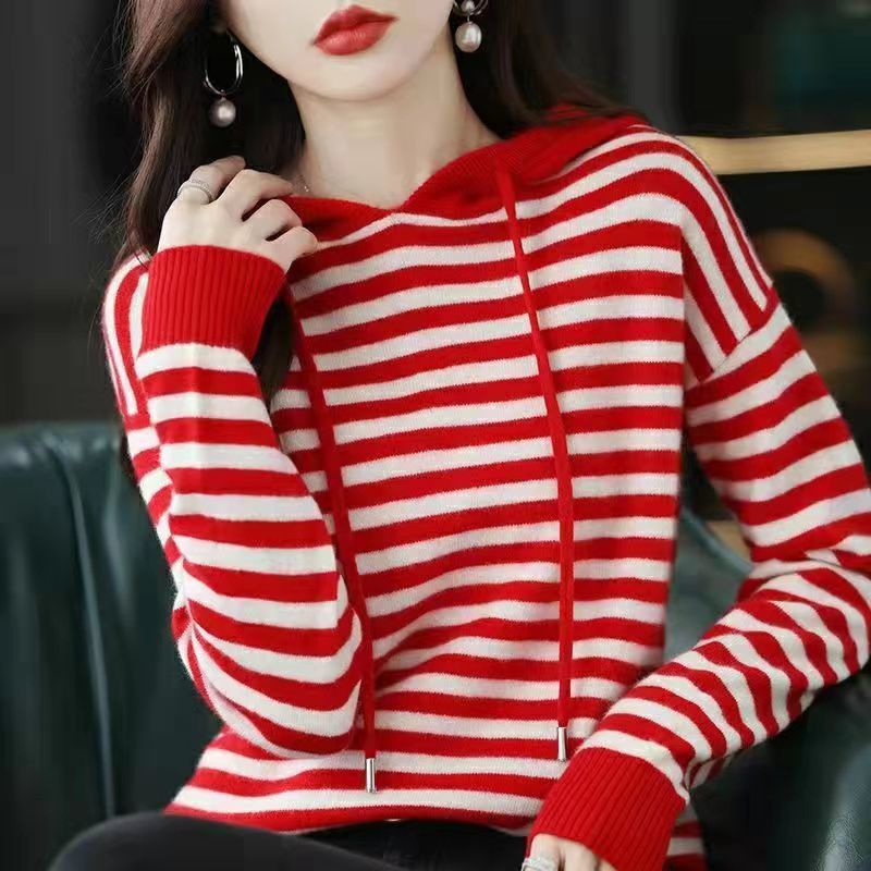 Áo Hoodie Dệt Kim Dáng Rộng In Họa Tiết Kẻ Sọc Phong Cách Mới Mùa Thu 22 Kiểu Cho Nữ