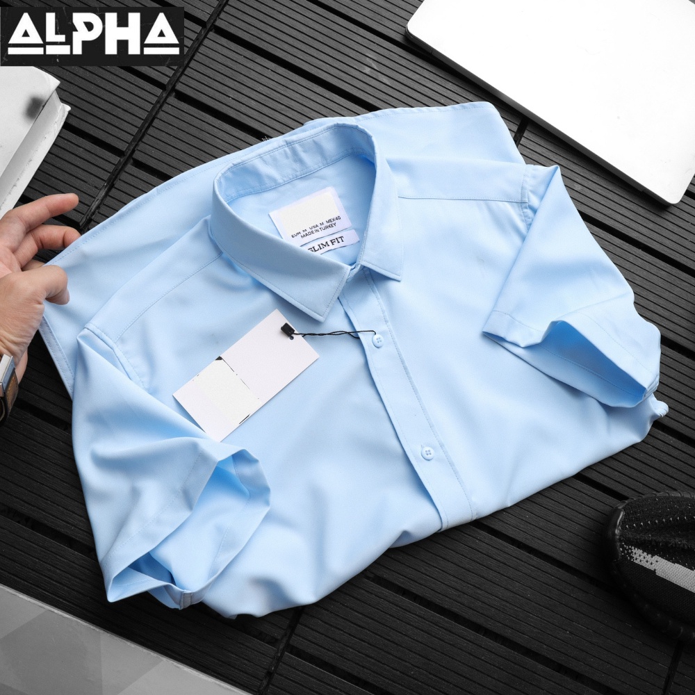 Áo sơ mi nam ngắn tay Xanh trơn GEN ALPHA form regular, vải lụa chéo đẹp hạn chế nhăn, màu sắc thanh lịch