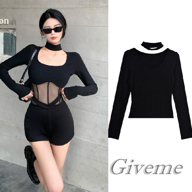 Áo Sơ Mi Tay Dài Cổ Vuông Màu Trơn Phối Lưới Thời Trang Đường Phố Cho Nữ