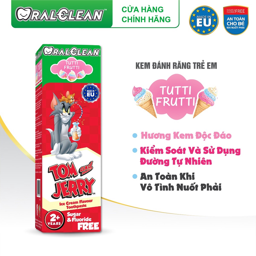 Kem đánh răng cho bé OralClean Tom and Jerry Tutti-Frutti 75ml tuýp