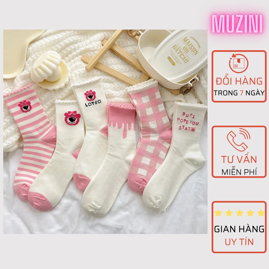 Tất gấu Muzini vớ cổ cao họa tiết hoạt hình phong cách thời trang dễ thương TN255
