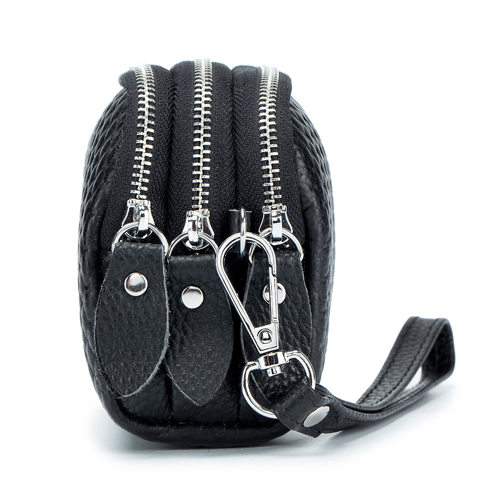 Túi Xách Da Bò Thật Họa Tiết Hạt Dưa Khóa Kéo Ba Lớp Thời Trang Mới Cho Nữ