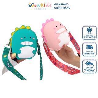 Túi đeo chéo cho bé wowkids khủng long, túi silicon khủng long dễ thương cho bé gái bé trai