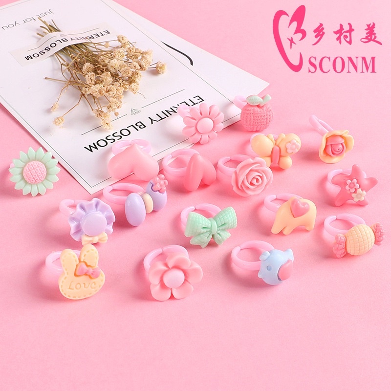Set 10,20,50 Nhẫn Nhựa Trẻ Em Đáng Yêu, Ngộ Nghĩnh Nhiều Hình Size 1cm Cho Bé Gái