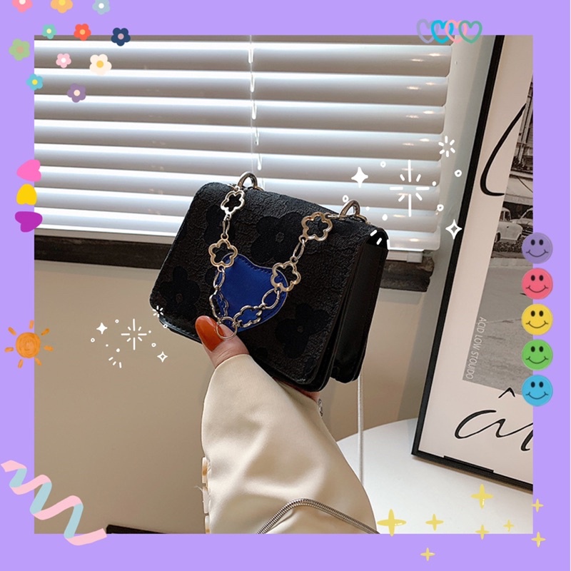 Túi xách mini đeo chéo, quai xách xích hoa 🌸 Trái tim cuteee 🖤