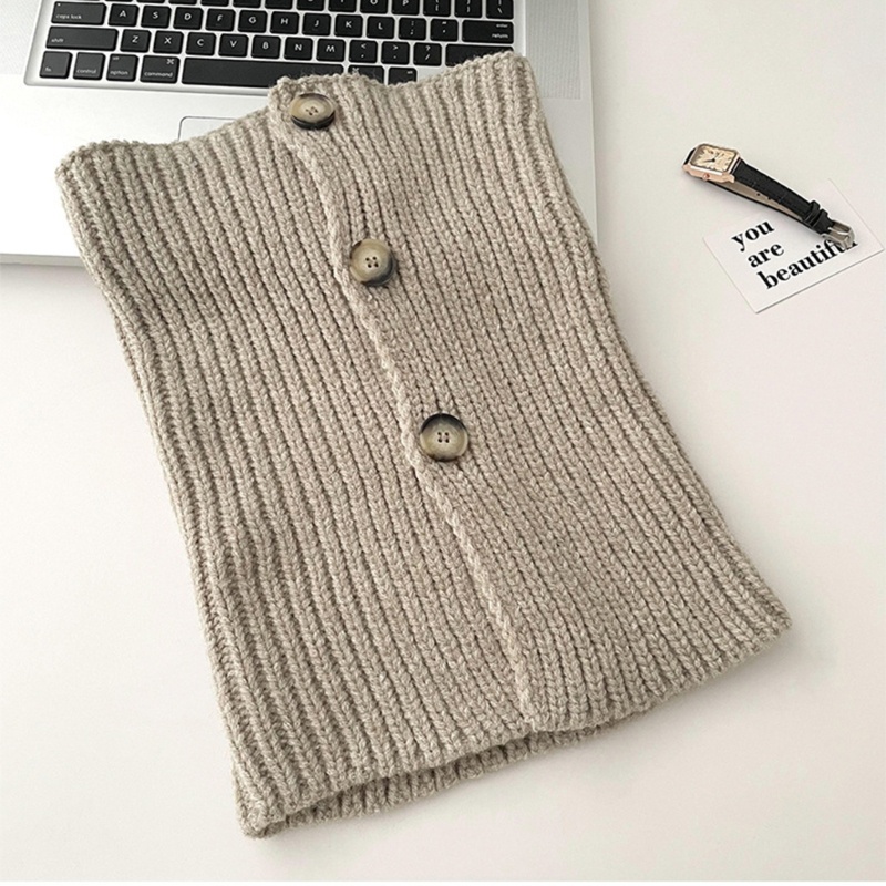 Khăn Choàng Cổ Dệt Kim Màu Trơn Giữ Ấm Phối Nút Thời Trang