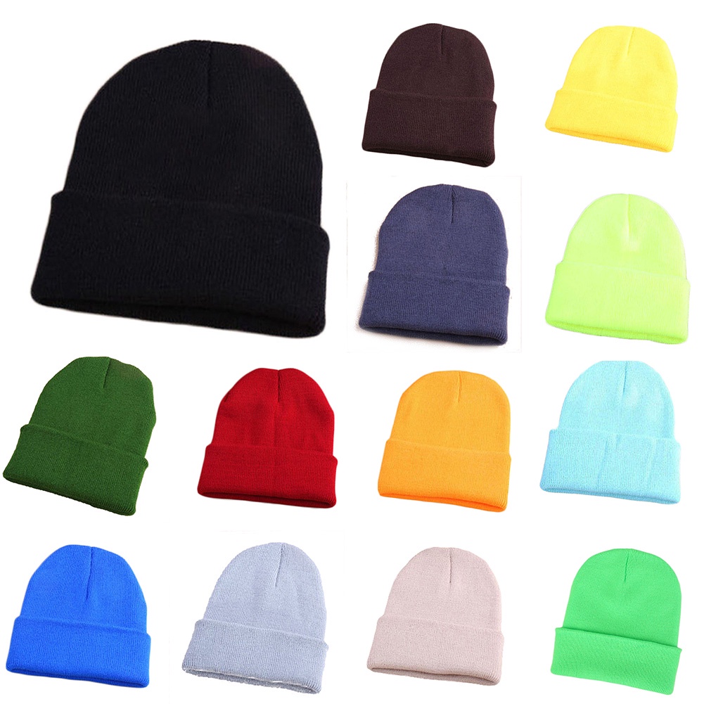 Mũ Beanie Dệt Kim Unisex Mềm Mại Co Giãn Màu Trơn Giữ Ấm Mùa Đông