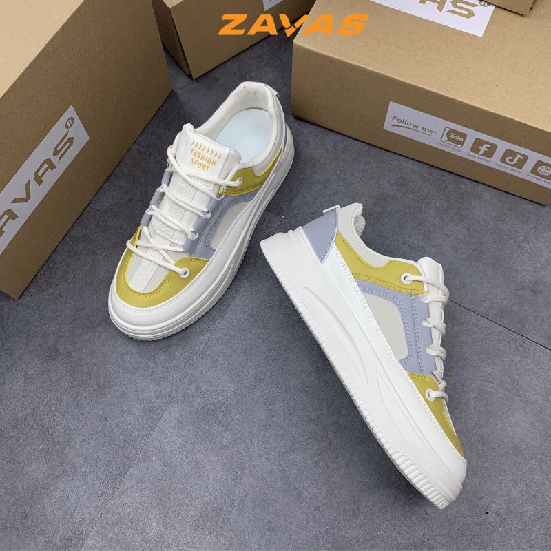 Giày thể thao sneaker nữ ZAVAS cao 4cm công nghệ ép nhiệt bền chắc êm nhẹ bằng da S420