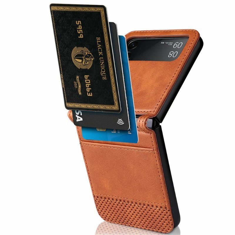 SAMSUNG GALAXY Z Flip 4 / ZFLIP 3 5G _ Bao da điện thoại bằng da đựng thẻ chống trầy xước 4 góc