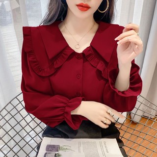 Áo sơ mi chiffon tay dài cổ búp bê thời trang mùa thu cho nữ