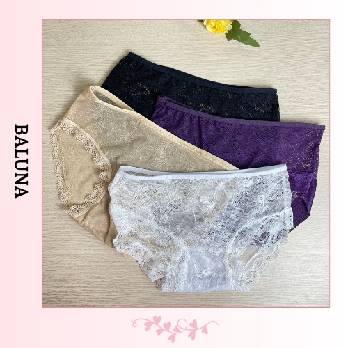 Quần lót ren nữ xuyên thấu sexy họa tiết viền cute đính nơ xinh không tạo hằn Baluna QL38