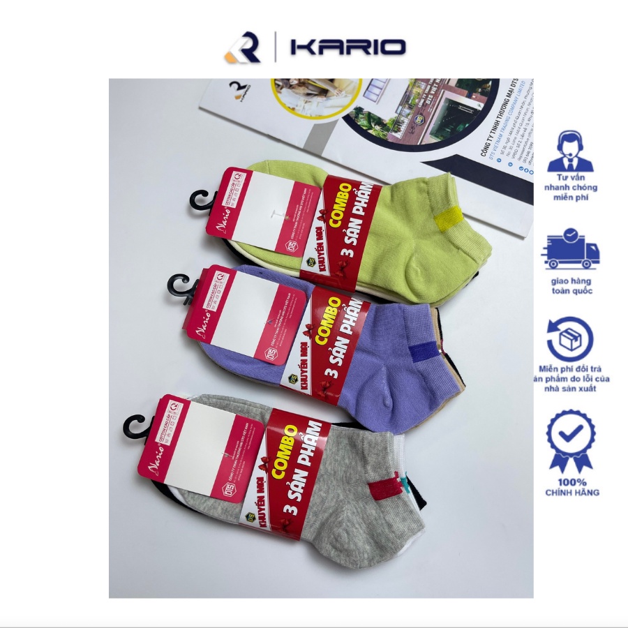 COMBO 3 đôi tất cotton kháng khuẩn nữ VARIO VAC05