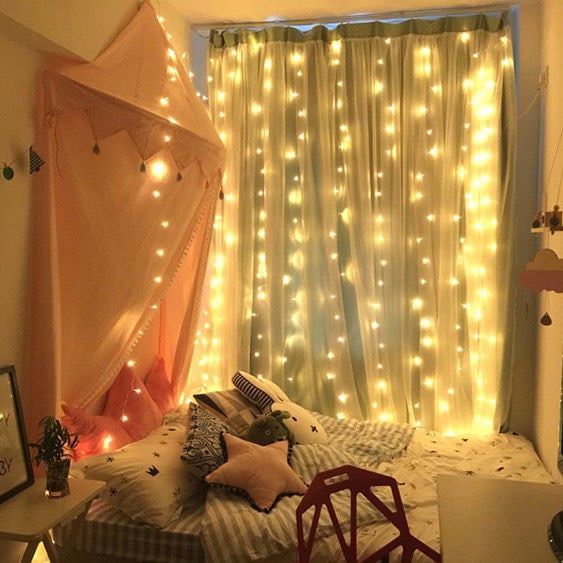 ĐÈN RÈM MÀNH MƯA TRANG TRÍ NHÀ CỬA - DÂY 8 SỢI, DÀI 3M NGANG 2M