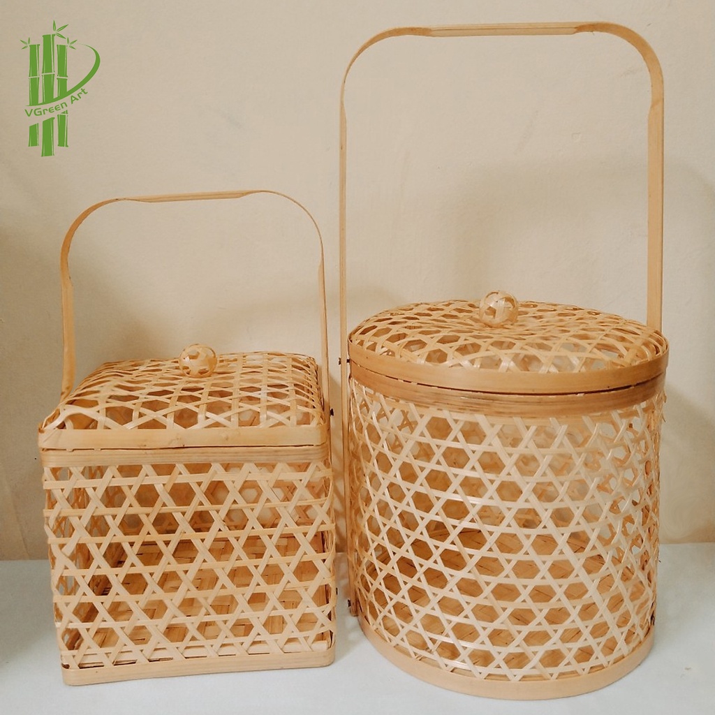 Giỏ quà Tết / Trung Thu / Đám cưới/ Giáng Sinh Noel. Giỏ picnic bằng mây tre đan hình tròn trụ, hình vuông, có quai xách